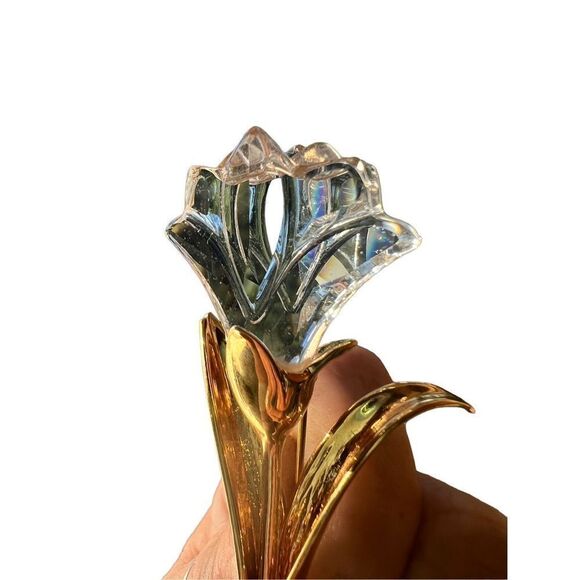 Vintage Swarovski Signed Crystal Gold Plated Flower Designer Brooch - Picture 6 of 9